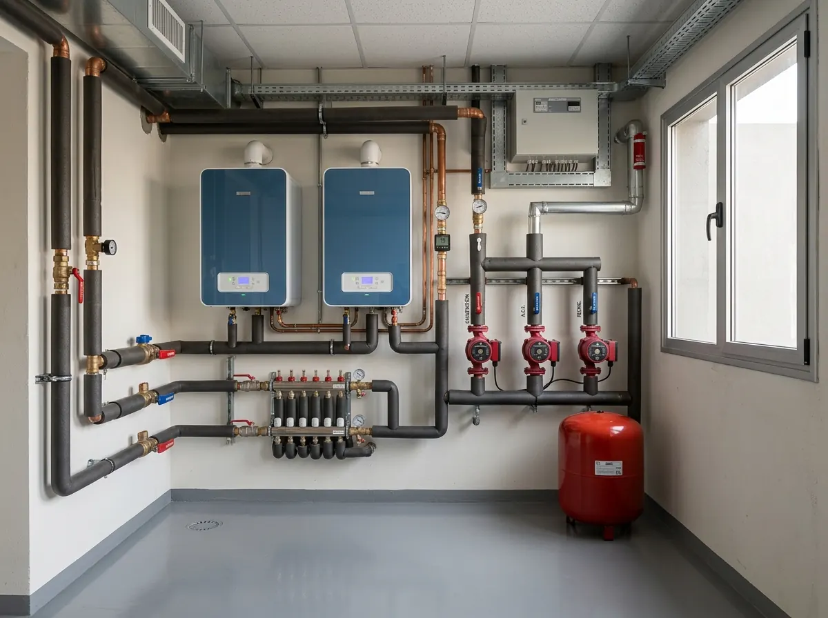 Central heating boiler room in a building