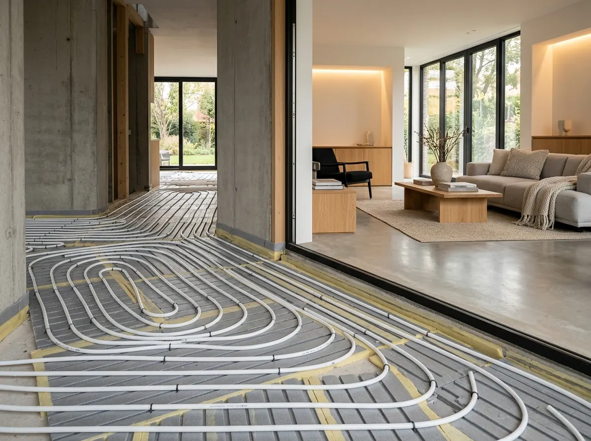 Radiant floor heating installation in a home