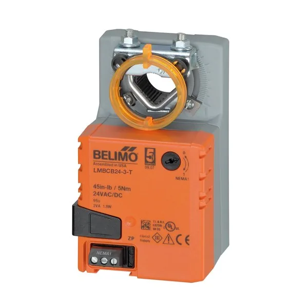 Actuador Belimo On-Off, 24 v, 90º en 25 a 35 seg, torque 5 Nm, con bornera, modelo lmcb 24-3-T, acción rápida